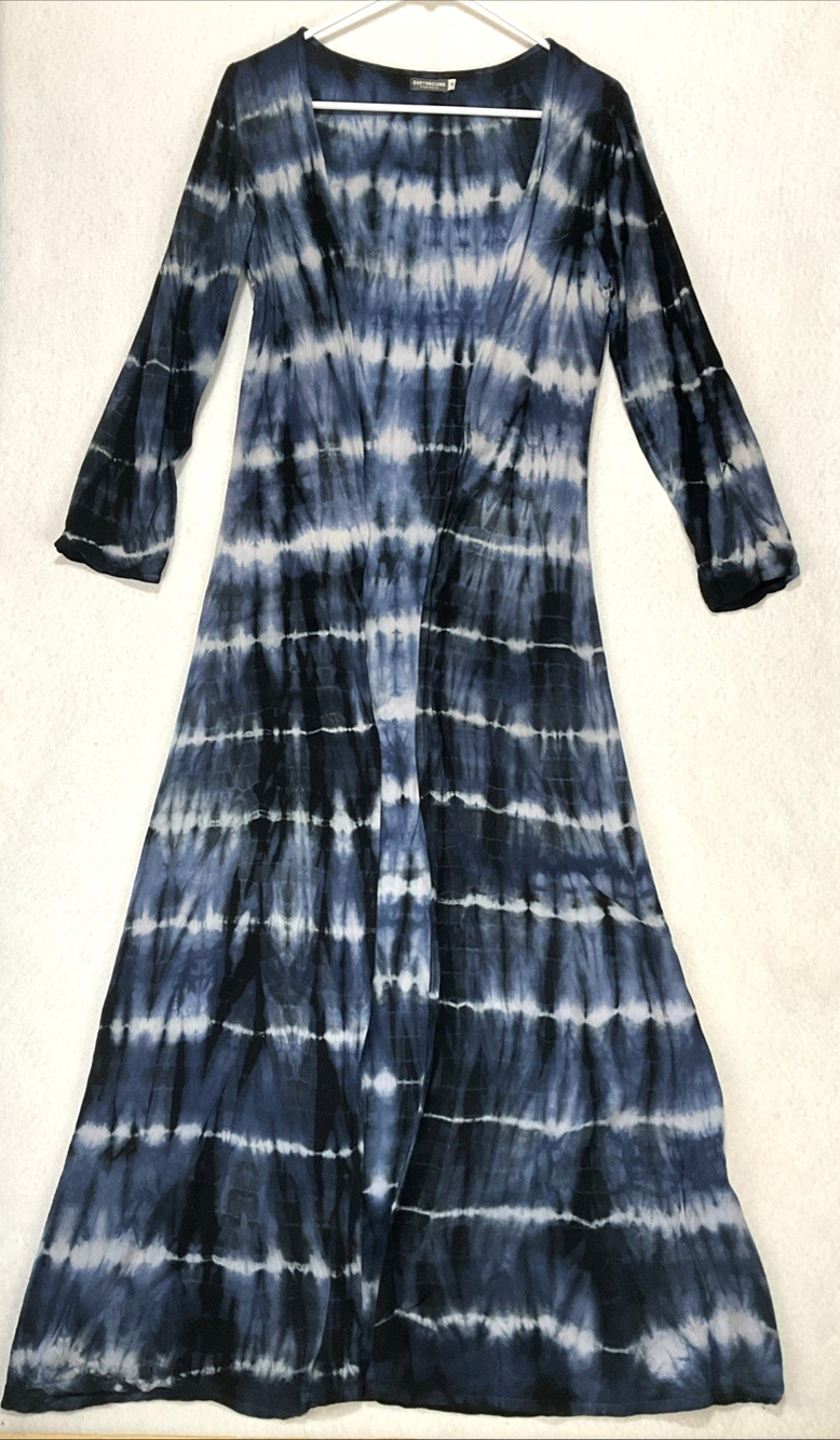Earthbound Trading Open Kimono Cardi M Indigo Blue Tie Dye Boho Hippie Festival